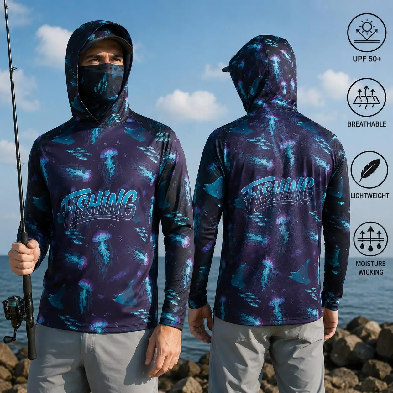 釣り用シャツ、フード付き、メンズ、長袖、アウトドア、夏用、マ - Fishing Mask Sun Protection のレビューと価格