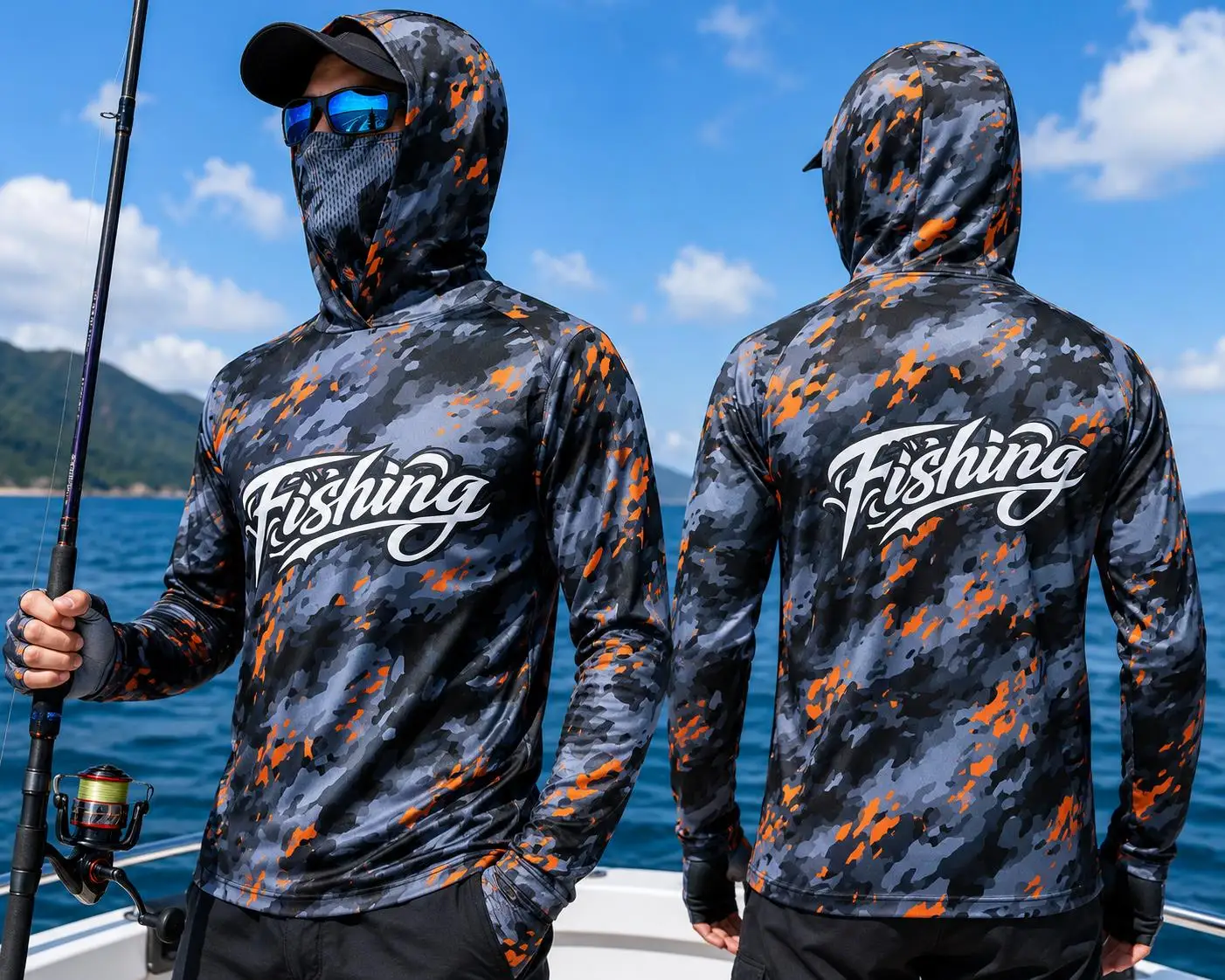 メンズ用、フード付き釣りシャツ、UPF50の紫外線カット、顔 - Fishing Shirt Uv Protection のレビューと価格