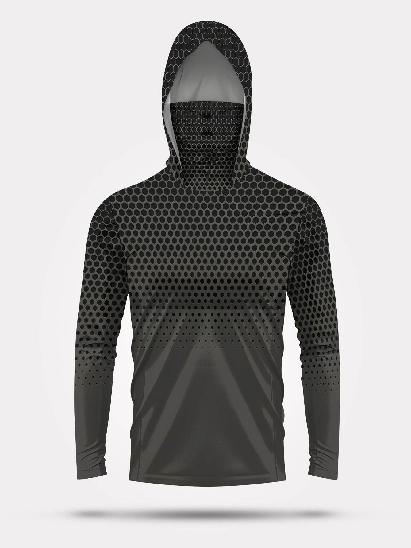 グレーグラデーションハニカムメンズフィッシングフード付きシャ - Fishing Shirt Uv Protection のレビューと価格